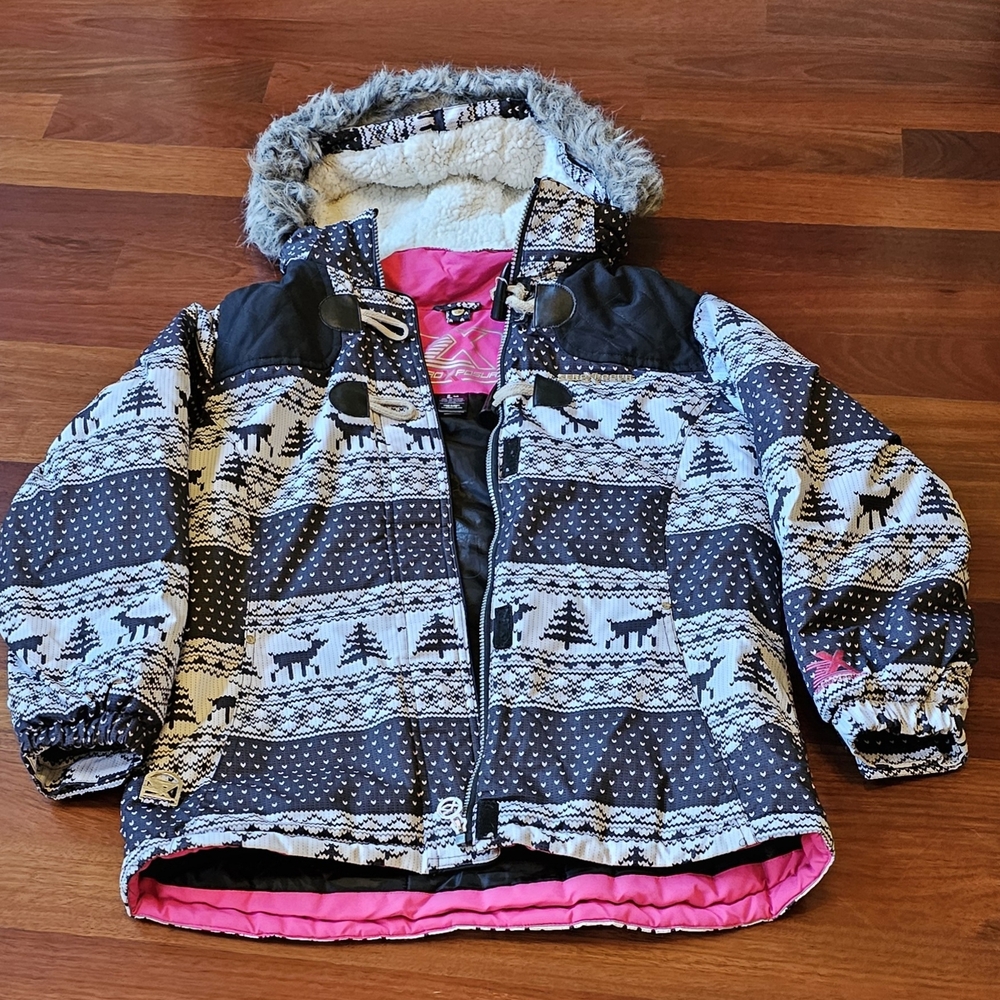 ZeroXposur Kids Puffer Jacket - Black and White with Pink Interior